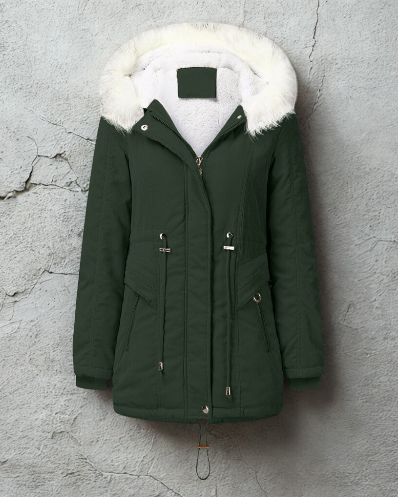 Faux Fur Hood Tailored Fit Mid-Thigh Coat 