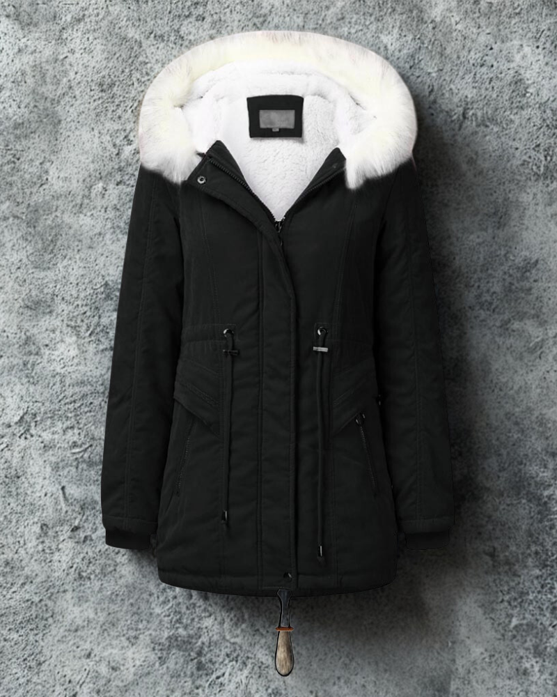 Faux Fur Hood Tailored Fit Mid-Thigh Coat 