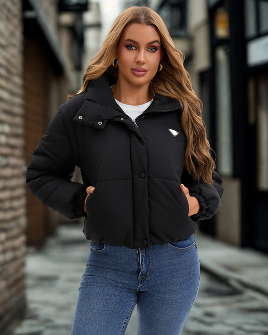 Quilted Cropped Stand Collar Jacket