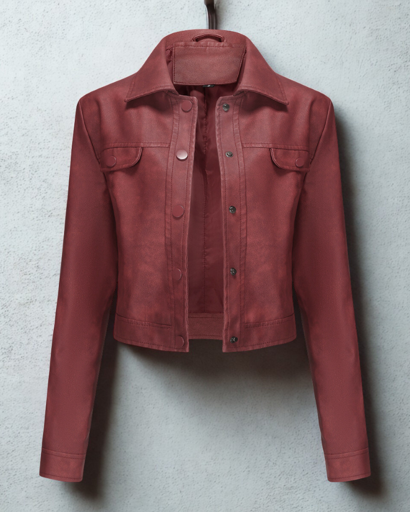 Women’s Jacket - Faux Suede - Cropped Length - Snap-Button Front