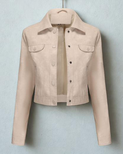 Women’s Jacket - Faux Suede - Cropped Length - Snap-Button Front