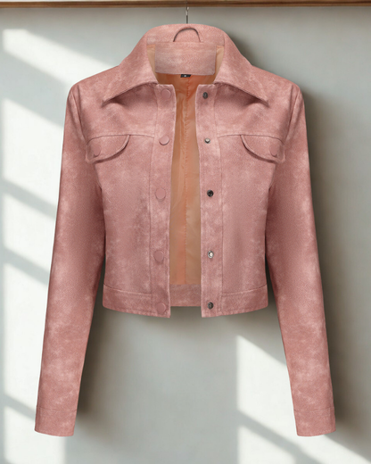 Women’s Jacket - Faux Suede - Cropped Length - Snap-Button Front