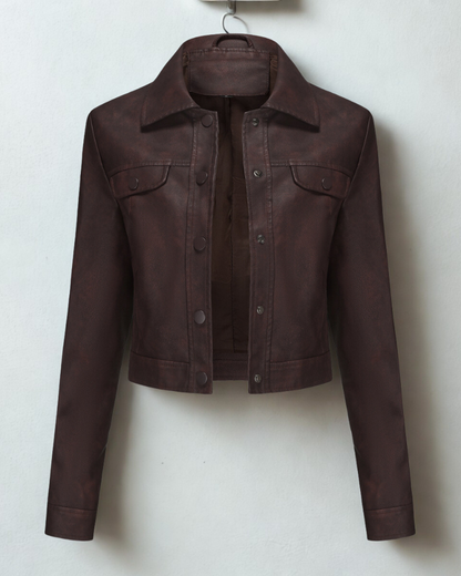 Women’s Jacket - Faux Suede - Cropped Length - Snap-Button Front