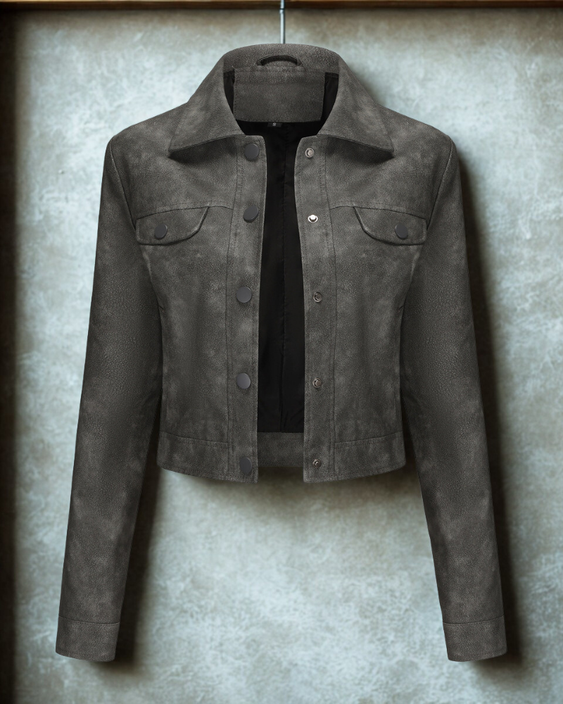 Women’s Jacket - Faux Suede - Cropped Length - Snap-Button Front