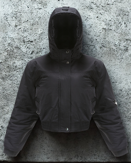 Women’s Cropped Coat – Hooded – Synthetic – Ribbed Cuffs – Urban Style