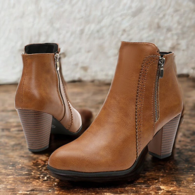 Women’s Ankle Boots - Synthetic Leather - Almond Toe - Inner Side Zipper