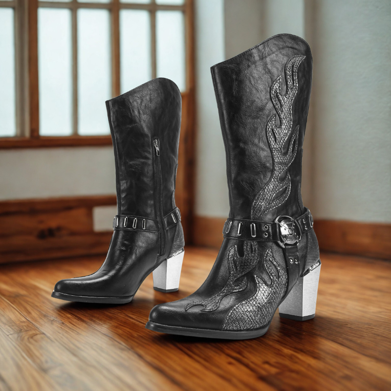 Leather Pointed Toe Mid-Calf Boots