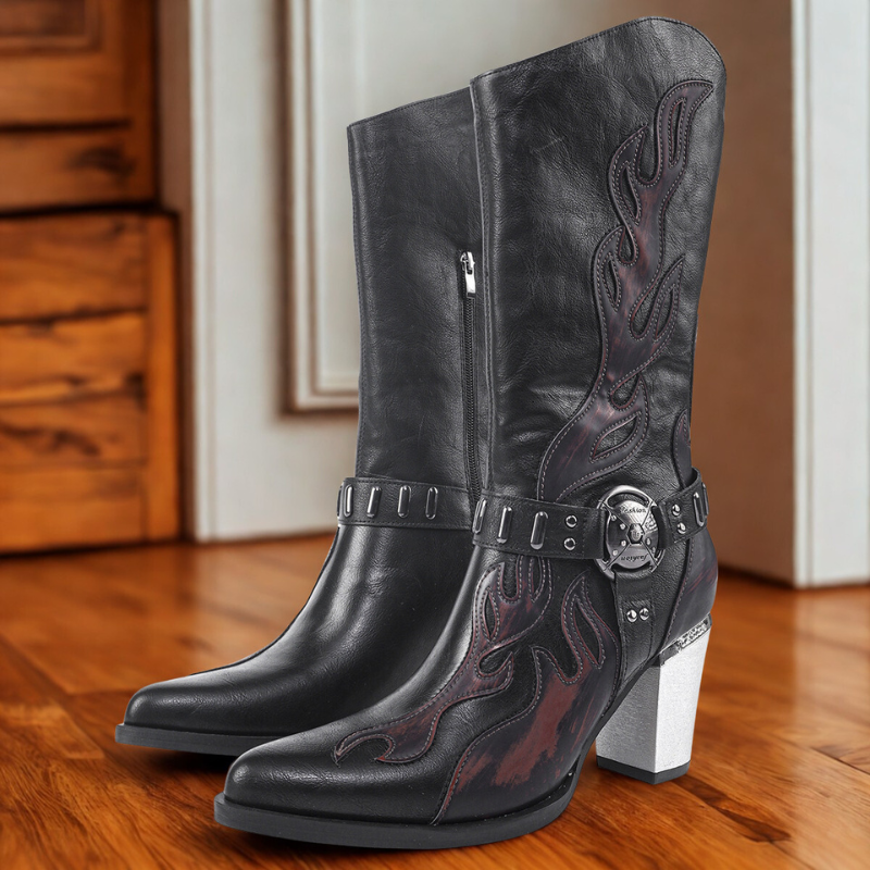 Leather Pointed Toe Mid-Calf Boots
