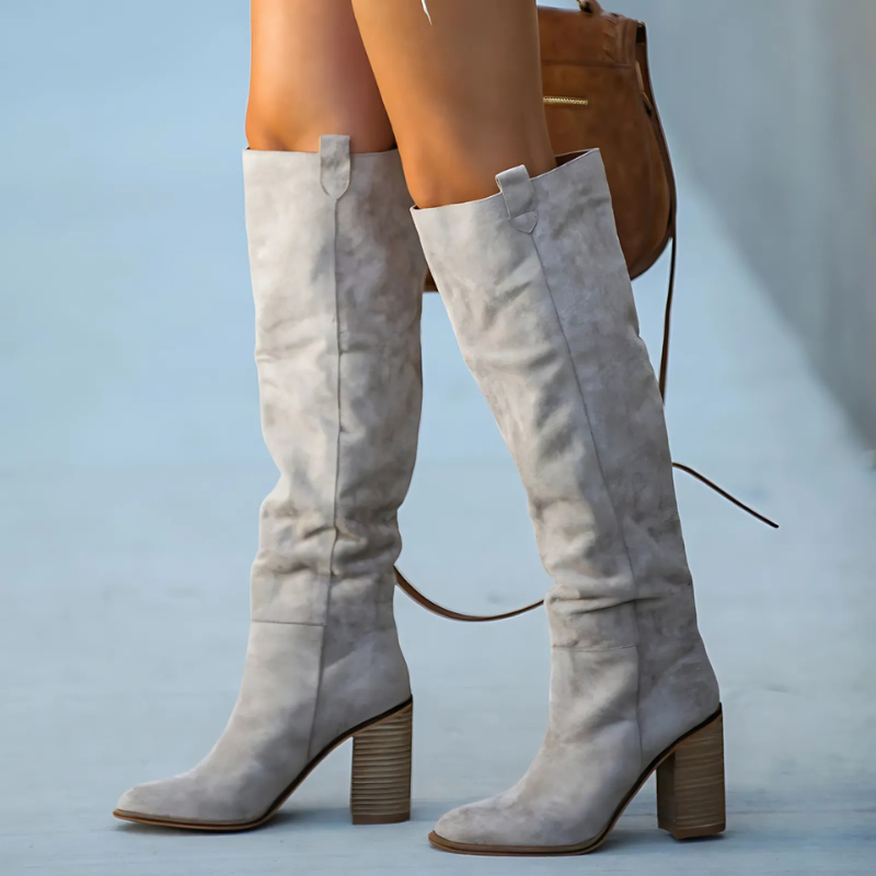 Suede-Like Pointed Toe Knee-High Boots