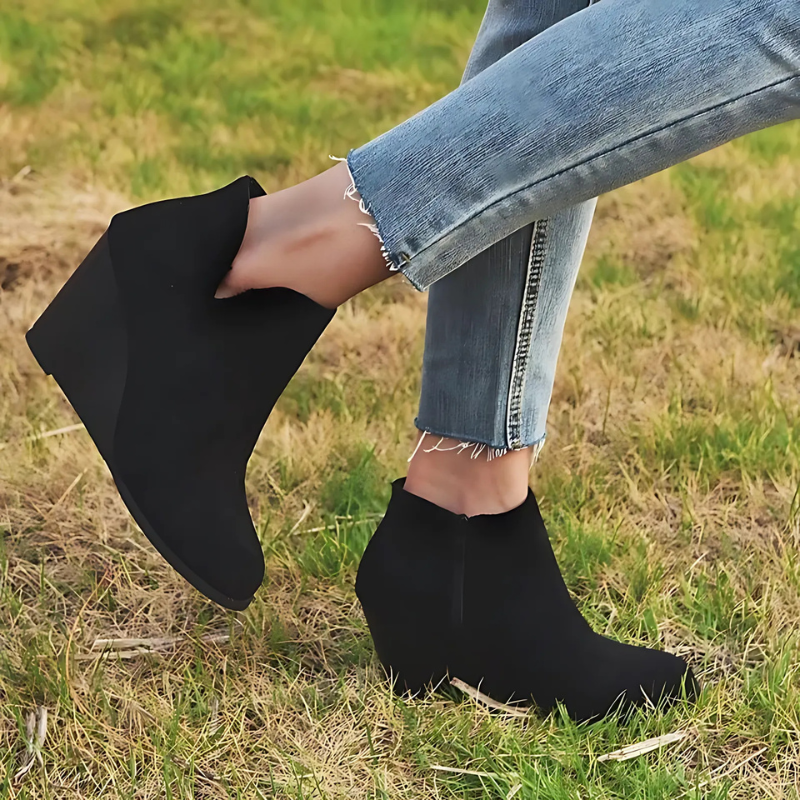 Women’s Ankle Boots - Faux Suede - Wedge Heel - Side Zipper
