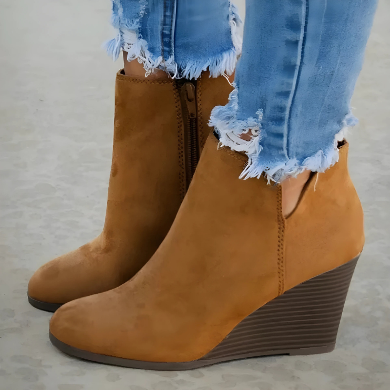Women’s Ankle Boots - Faux Suede - Wedge Heel - Side Zipper