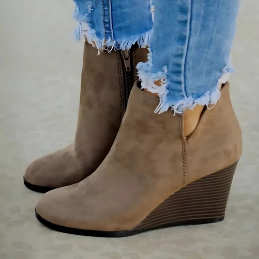 Side Zipper Faux Suede Wedge Ankle Boots