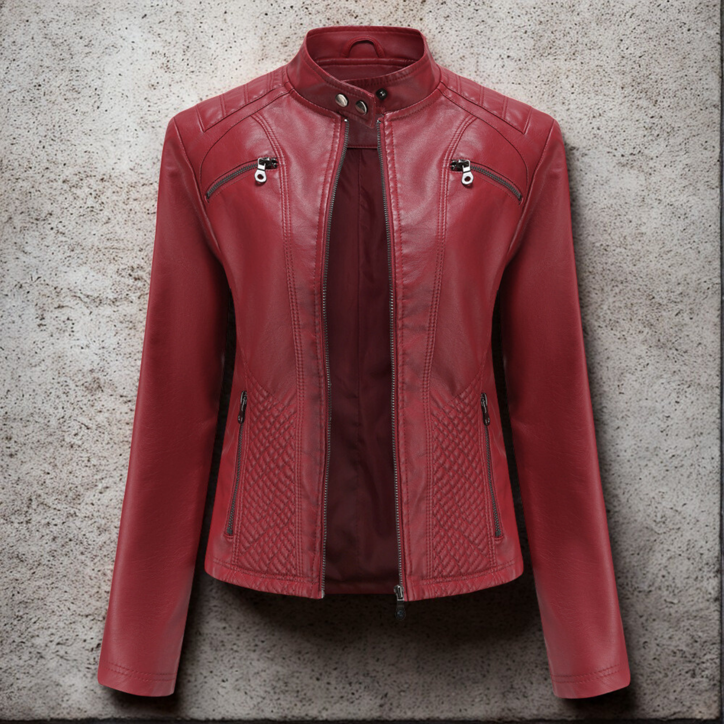 Women’s Jacket - Faux Leather - Slim Fit - Stand Collar - Hip Length