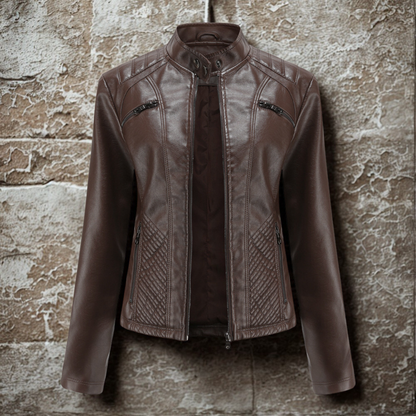 Women’s Jacket - Faux Leather - Slim Fit - Stand Collar - Hip Length