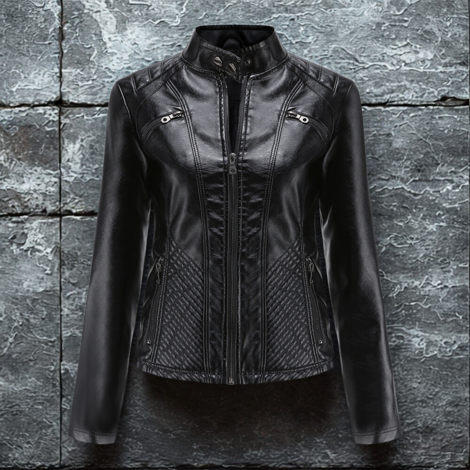Faux Leather Slim Fit Stand Collar Jacket