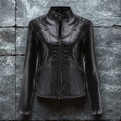 Women’s Jacket - Faux Leather - Slim Fit - Stand Collar - Hip Length