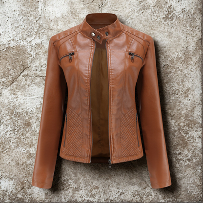 Women’s Jacket - Faux Leather - Slim Fit - Stand Collar - Hip Length