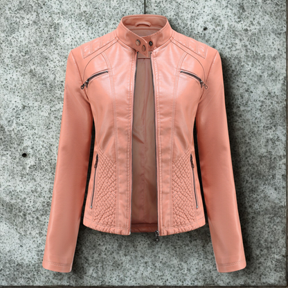 Women’s Jacket - Faux Leather - Slim Fit - Stand Collar - Hip Length