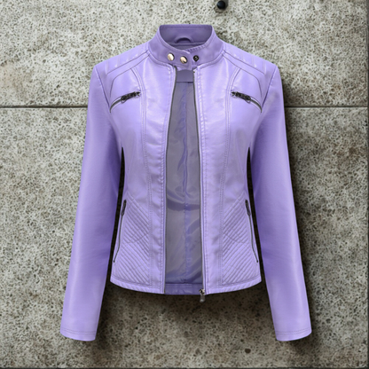 Women’s Jacket - Faux Leather - Slim Fit - Stand Collar - Hip Length