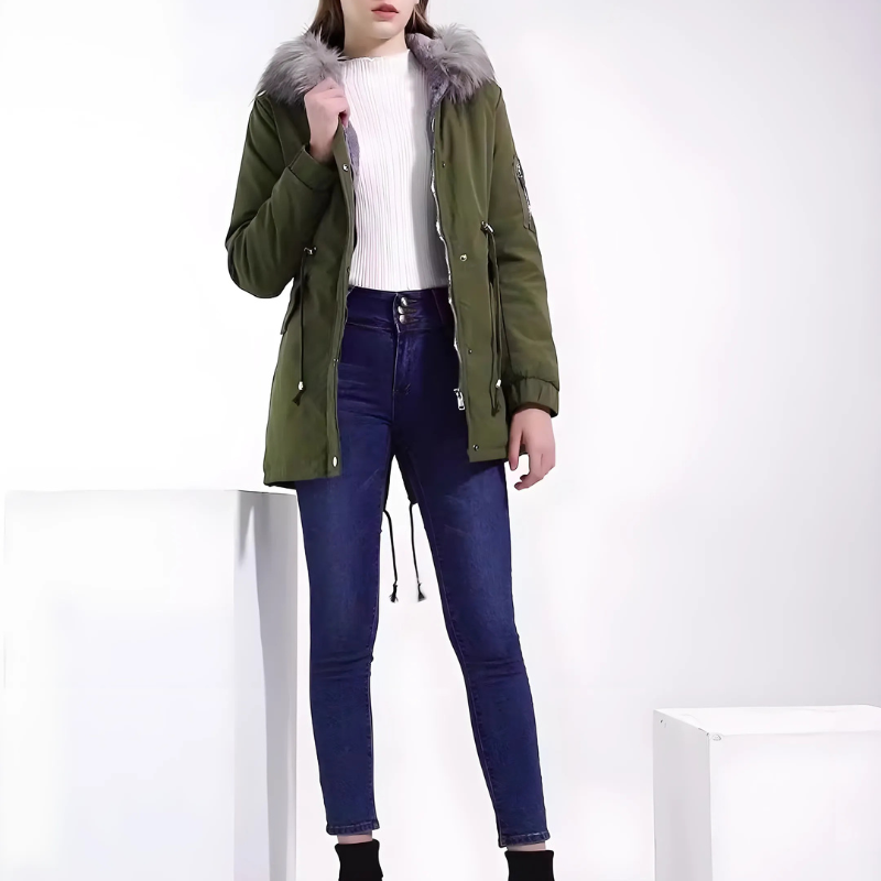 Insulated Faux Fur Hooded Parka Coat 