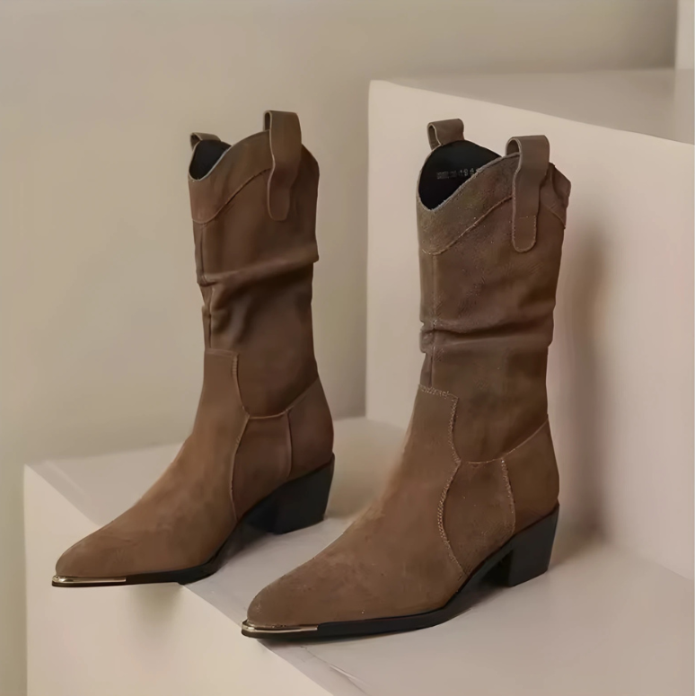 Suede Mid-Calf Pointed Toe Boots