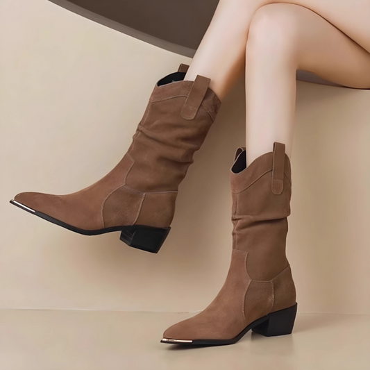 Suede Mid-Calf Pointed Toe Boots