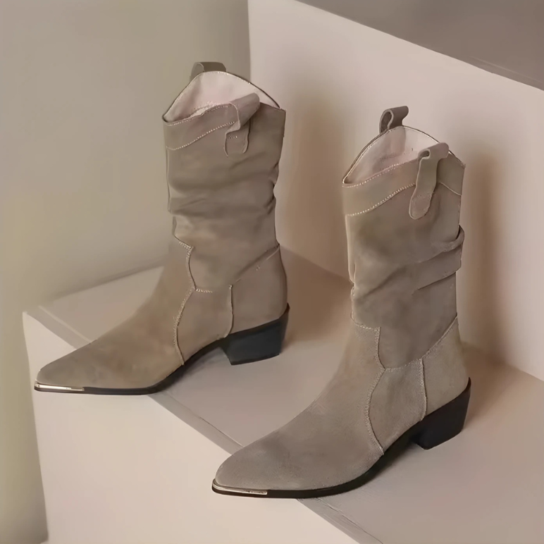 Suede Mid-Calf Pointed Toe Boots