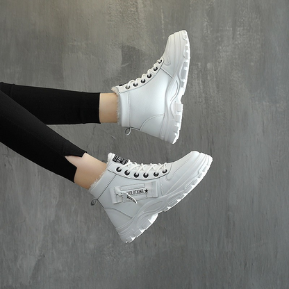 Women’s Boots - Faux Leather - High-Top - Chunky Platform Sole - Lace-Up Closure