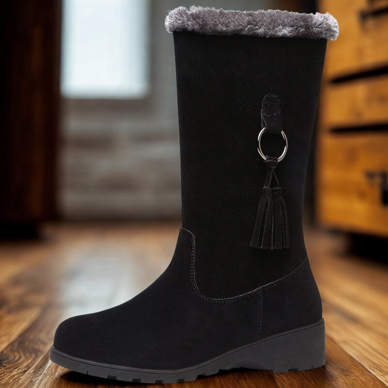 Suede-Like Mid-Calf Wedge Boots