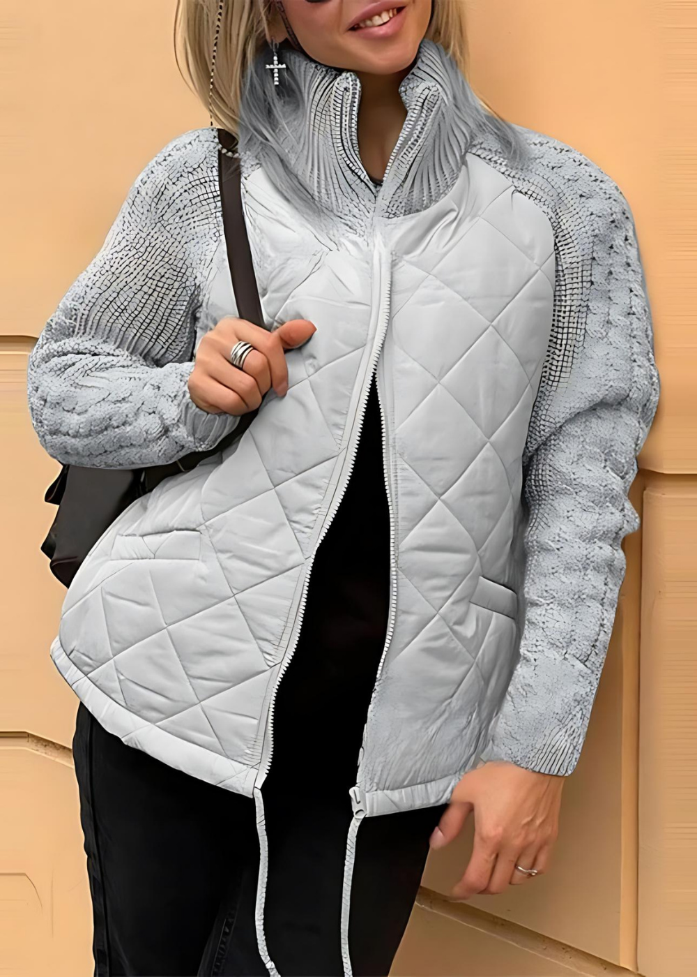 Quilted Relaxed Fit Hip Length Stand-Up Collar Jacket