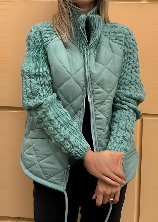 Quilted Relaxed Fit Hip Length Stand-Up Collar Jacket