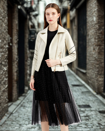 Women’s Jacket – Slim Fit – Faux Leather – Cropped Length – Asymmetrical Zipper