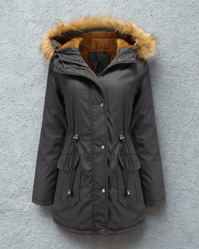 Women’s Parka Jacket – Tailored Fit – Fleece Lined – Faux Fur Hood – Mid-Thigh Length
