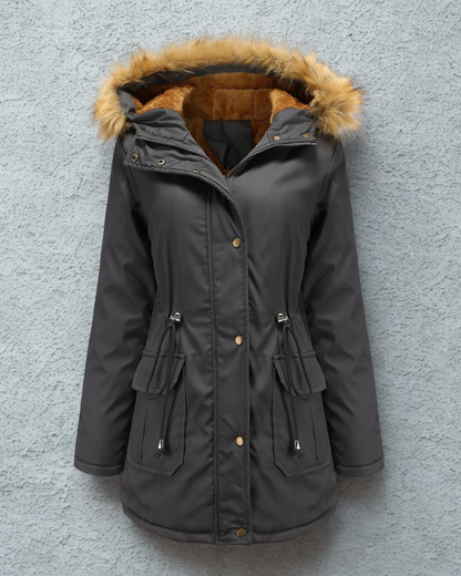 Women’s Parka Jacket – Tailored Fit – Fleece Lined – Faux Fur Hood – Mid-Thigh Length