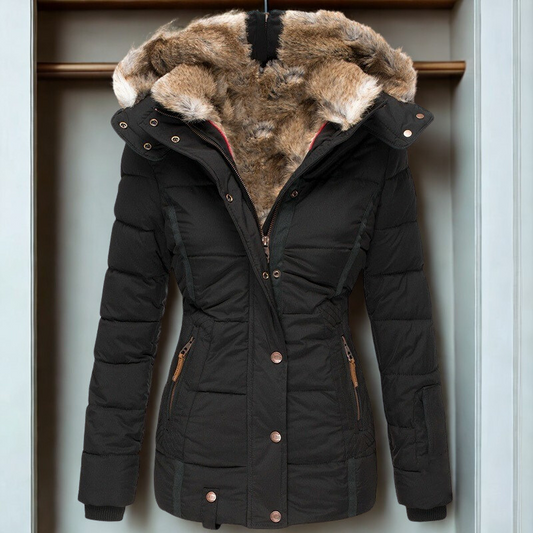 Faux Fur Hood Slim Fit Quilted Jacket 