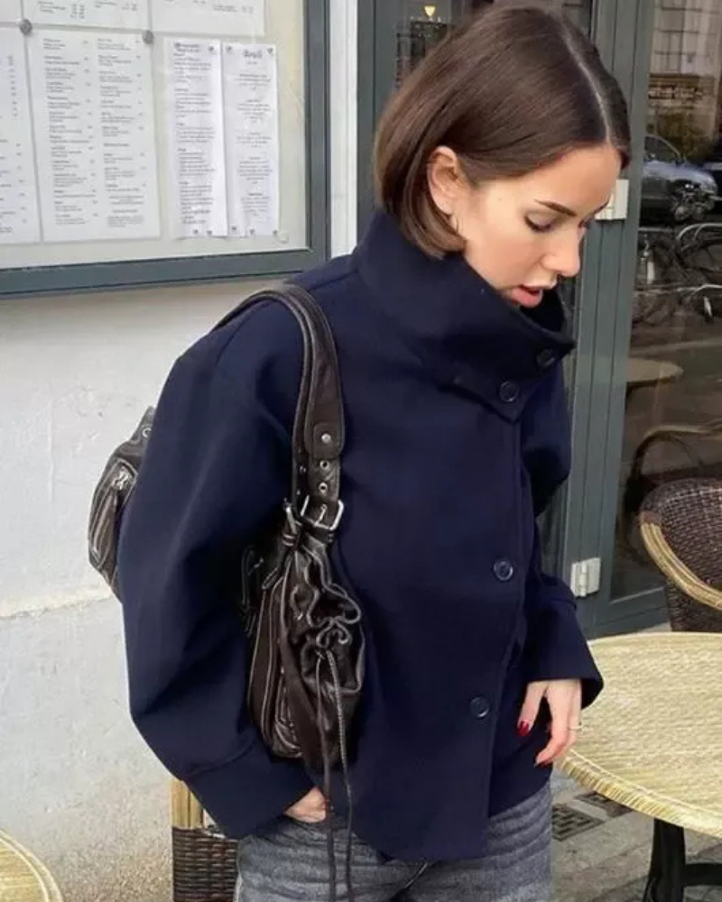 Wool Oversized Fit Asymmetrical Button Jacket 