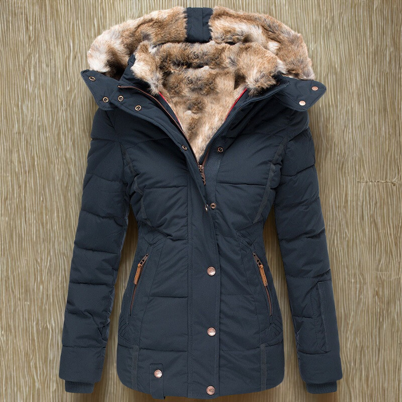 Faux Fur Hood Slim Fit Quilted Jacket 