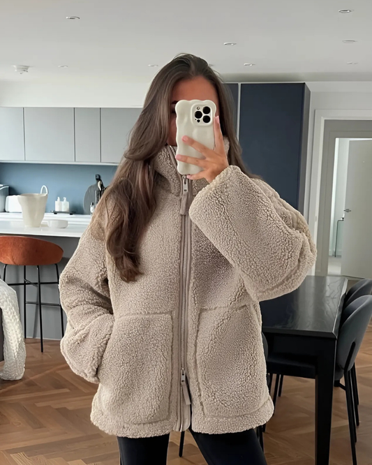 Oversized Relaxed Fit Plush Turtleneck Jacket 