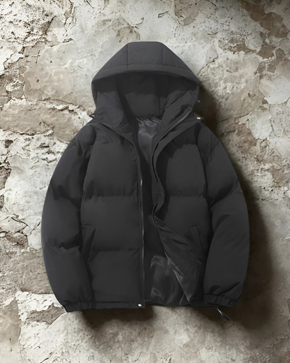 Men’s Puffer Coat - Synthetic - Hip Length - Padded Hood - Elasticated Hem