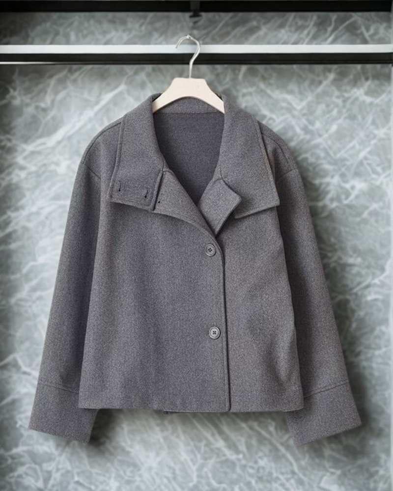 Wool Oversized Fit Asymmetrical Button Jacket 