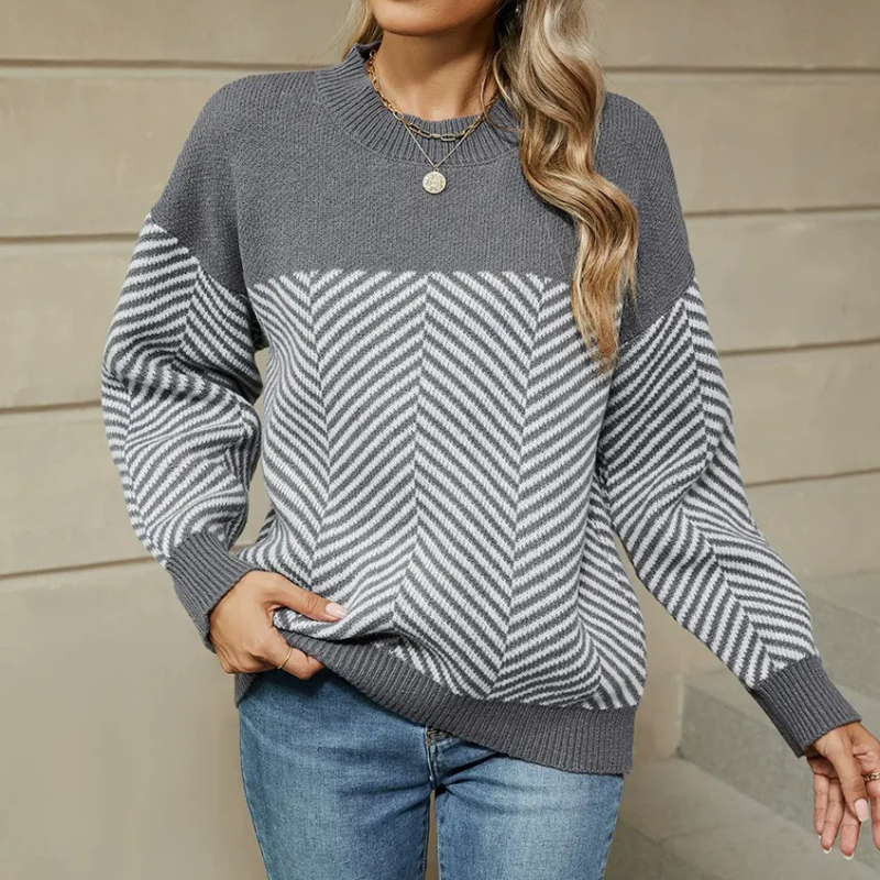 Wool Blend Chevron Knit Relaxed Fit Sweatshirt 