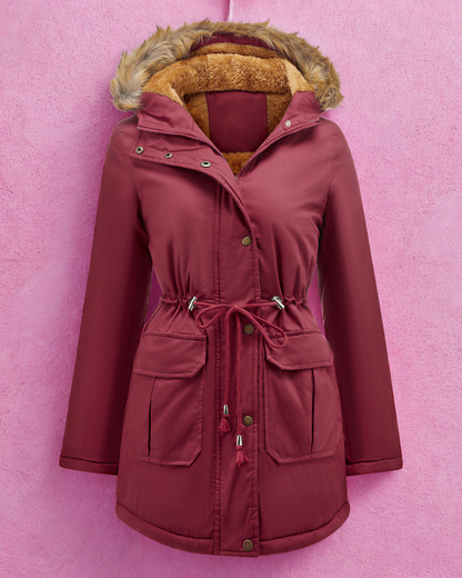 Women’s Parka Jacket – Tailored Fit – Fleece Lined – Faux Fur Hood – Mid-Thigh Length