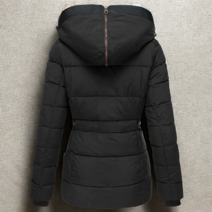 Women’s Quilted Jacket – Slim Fit – Detachable Faux Fur Hood – Ribbed Cuffs – Zip Closure