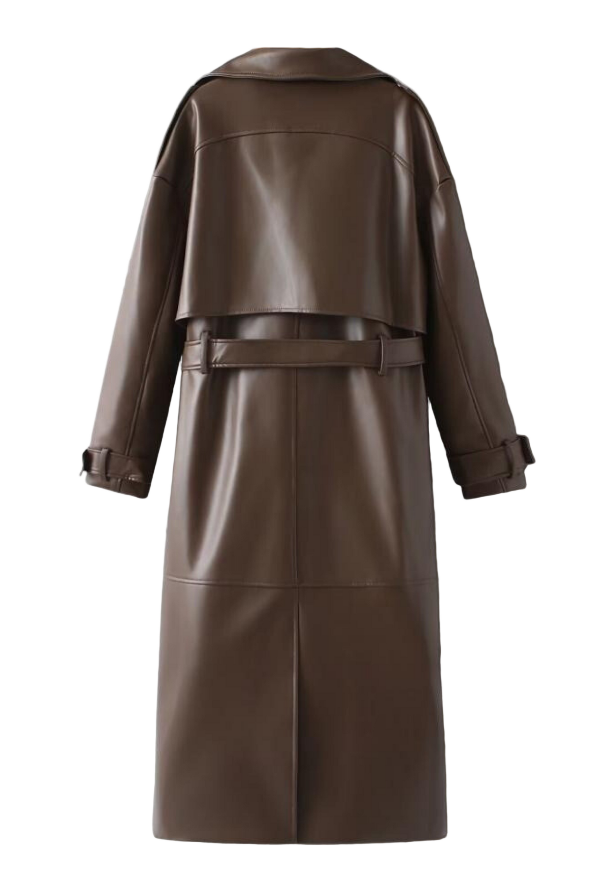 Faux Leather Maxi Length Notched Lapel Trench Coat
