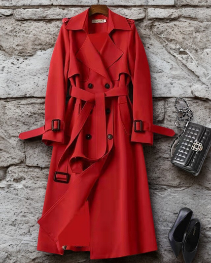 Women’s Trench Coat - Woven Blend - Mid-Length - Double-Breasted - Notched Lapel