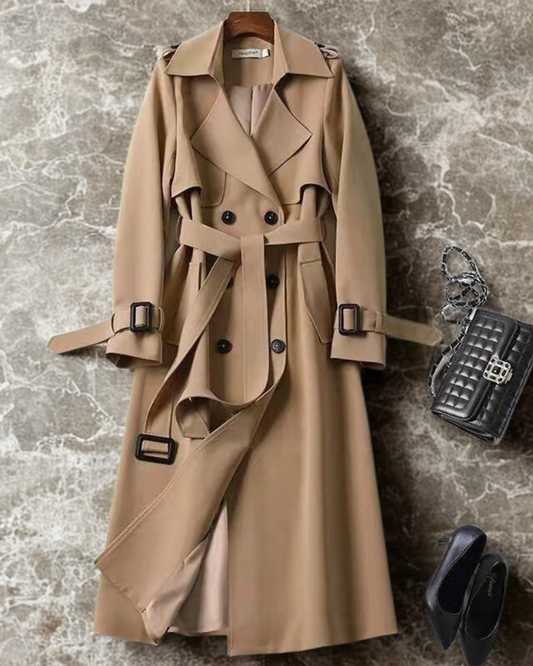 Woven Blend Mid-Length Double-Breasted Trench Coat