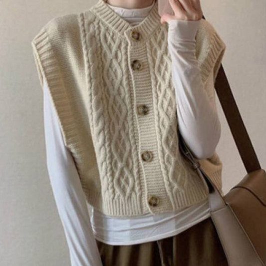 Cable Knit Wool Relaxed Fit Sweater Vest 