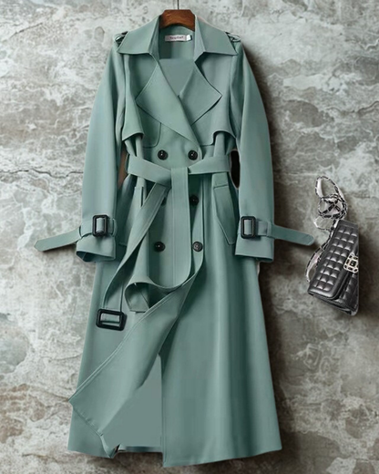 Women’s Trench Coat - Woven Blend - Mid-Length - Double-Breasted - Notched Lapel