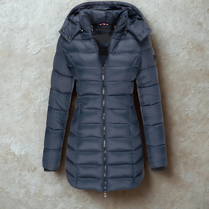 Women’s Puffer Coat – Slim Fit Quilted – Mid-Length Hooded – Wind Resistant