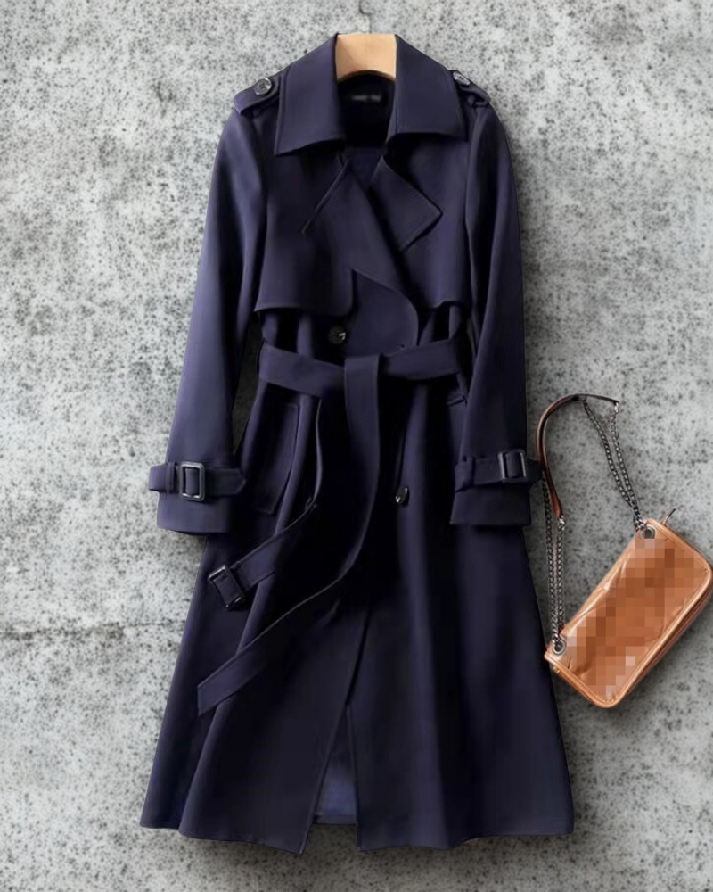 Woven Blend Mid-Length Double-Breasted Trench Coat